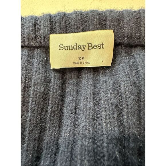 Sunday Best Merino Wool Blend Ribbed Zip Front Sweater Navy Size XS - Picture 7 of 8